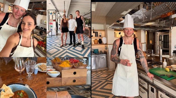 Holly Ramsay puts husband Adam in chef whites during honeymoon fun