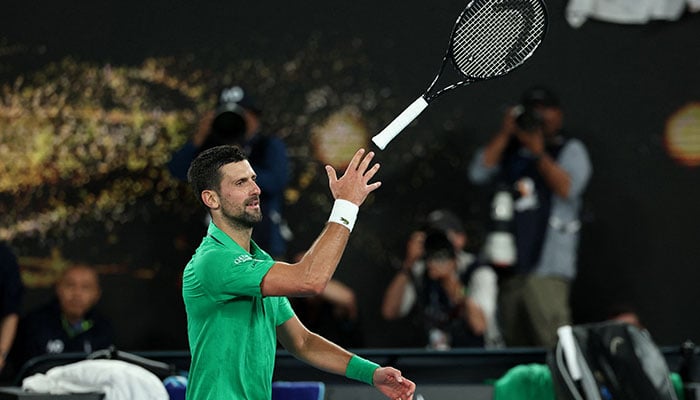 Serbias Novak Djokovic celebrates winning his semi final match against Italys Jannik Sinner during Australian Open at Melbourne Park, Australia on January 31, 2026. — Reuters