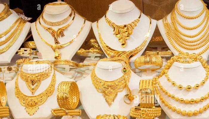 A representational image of gold sets displayed at a jewellery store. — AFP/File