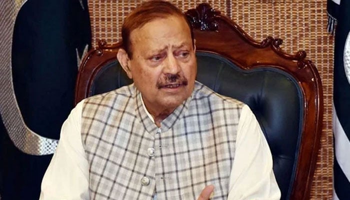 Azad Jammu and Kashmir President Barrister Sultan Mahmood Chaudhry gestures during an event. — APP