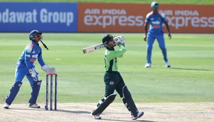 Sameer Minhas goes big, India vs Pakistan, final, Dubai, Under-19 Asia Cup, December 21, 2025. — ACC