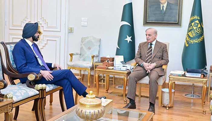 World Bank Group President Ajay Banga calls on Prime Minister Shehbaz Sharif on February 2, 2026. — APP