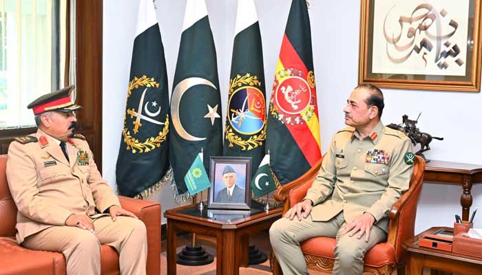 Islamic Military Counter Terrorism Coalition (IMCTC) Secretary General Major General Mohammed Bin Saeed Al-Moghedi meets CDF Munir at the GHQ on February 2, 2026. — ISPR