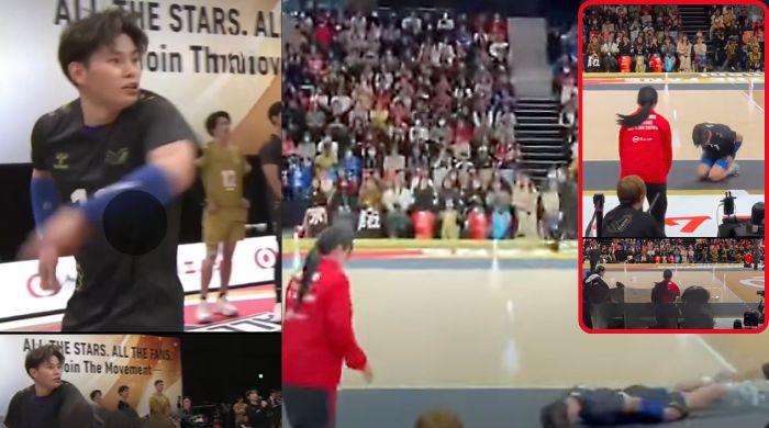 Japanese volleyballer's dramatic floor slide apology sends internet into frenzy: Watch
