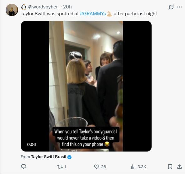 Taylor Swift attends Grammys 2026 after‑party