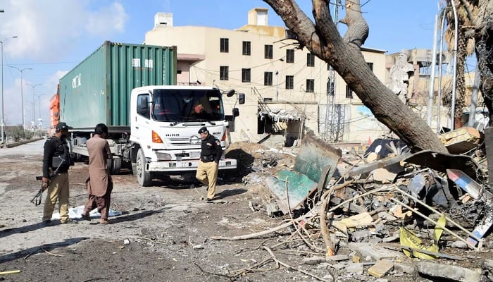 Police officers inspect the site after militant attacks in Quetta, Pakistan, February 1, 2026.— Reuters