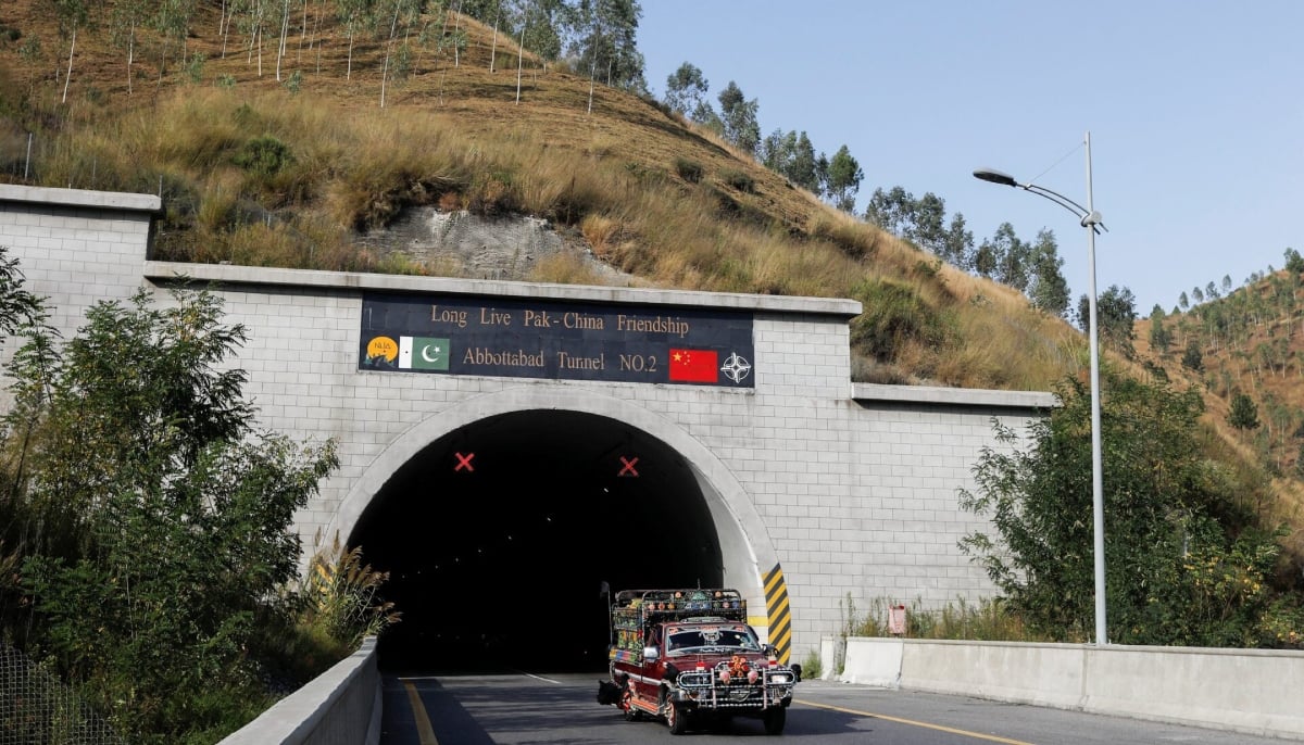 A vehicle passes the Abbottabad Tunnel No 2, which is part of China Pakistan Economic Corridor (CPEC) along Hazara Motorway in Abbottabad, Khyber Pakhtunkhwa on October 15, 2023. — Reuters