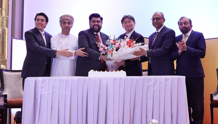 Sindh Governor Kamran Tessori (centre left) gestures along side other officials in Karachi, on February 3, 2025. — Reporter