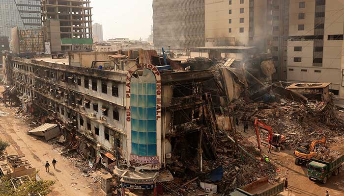 A view of the aftermath of a massive fire that broke out at the Gul Plaza Shopping Mall in Karachi, Pakistan, January 22, 2026. — Reuters