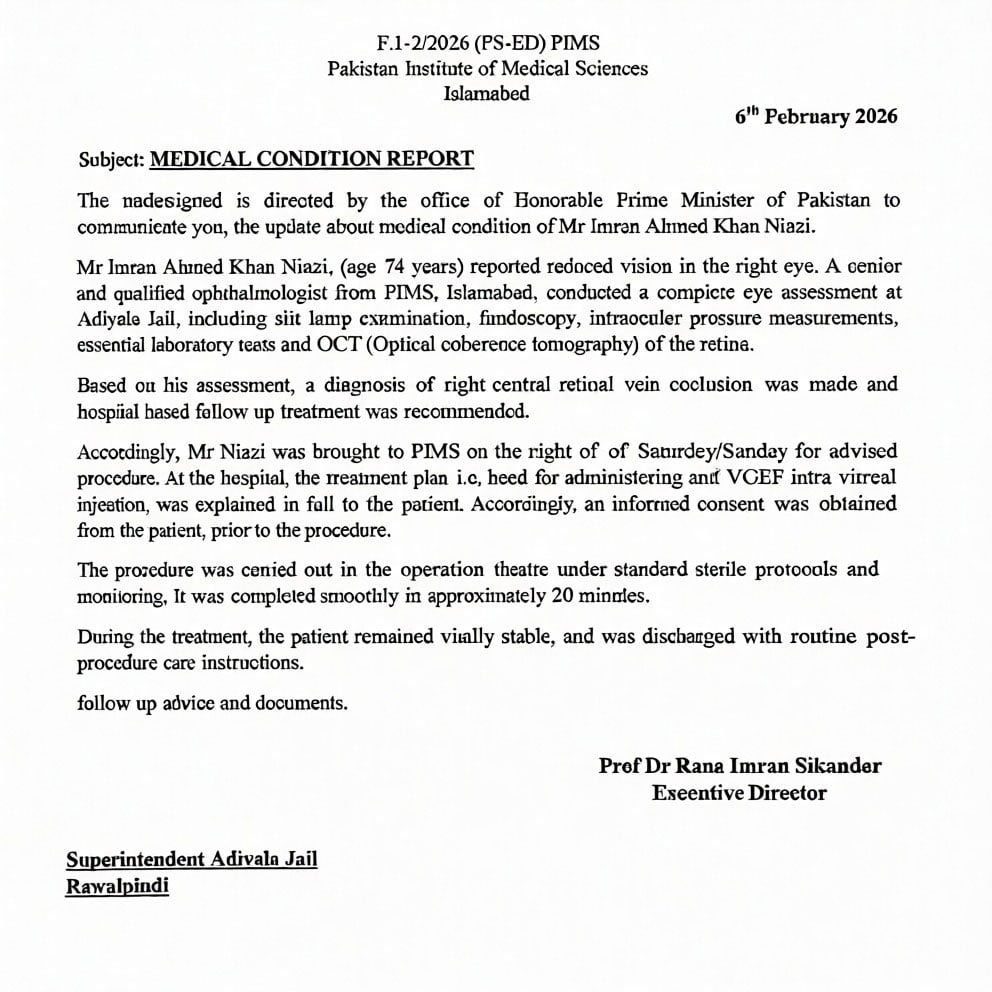 Heres PTI founder Imran Khans medical report