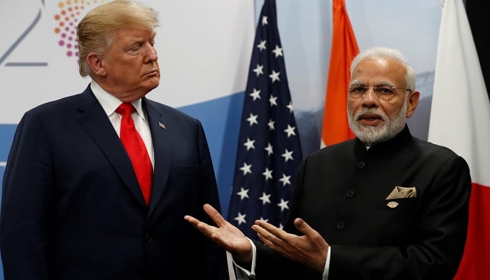 US. President Donald Trump attends a bilateral meeting with Indias Prime Minister Narendra Modi during the G20 leaders summit in Osaka, Japan, June 28, 2019.— Reuters