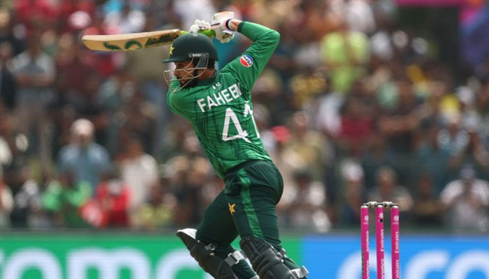 Pakistans Faheem Ashraf plays a shot against the Netherlands in the ICC Mens T20 World Cup 2026 opener at Colombo’s Sinhalese Sports Club (SSC) Ground on Saturday. — X@TheRealPCB