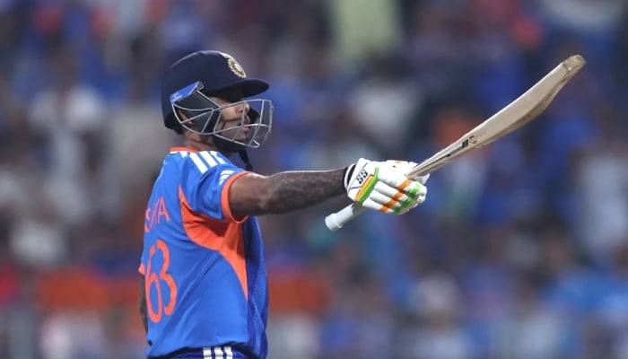 Indias Suryakumar Yadav celebrates his half-century during their 2026 ICC Mens T20 World Cup group stage match against USA at the Wankhede Stadium, Mumbai, India on February 7, 2026. — ICC
