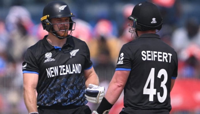 New Zealand’s Tim Seifert (right) and Glenn Phillips celebrate with a high-five during their match against Afghanistan in the ICC Men’s T20 World Cup 2026 at MA Chidambaram Stadium, Chennai, India, February 2026. — ICC