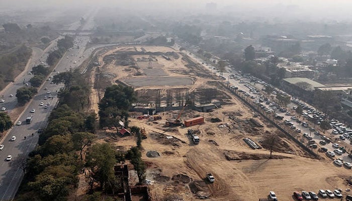 This photograph taken on January 13, 2026 shows ongoing construction work after felling trees near the Shakarparian forest in Islamabad. — AFP
