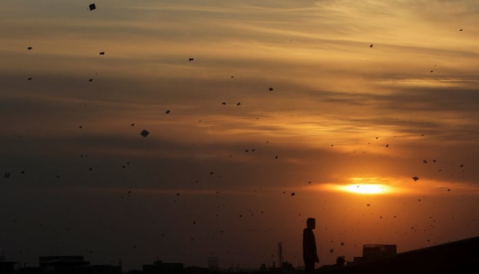 Sky filled with kites during the setting sun hours, marking the last day of Basant, a kite-flying festival, in Lahore, February 8, 2026. — Reuters