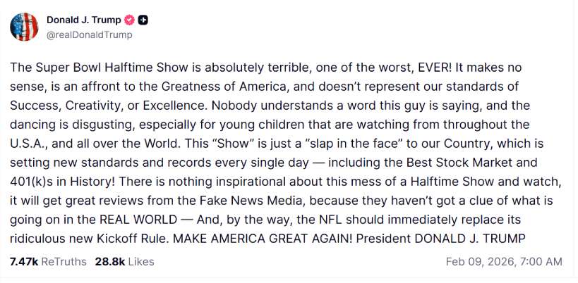 Trump lashes out as Bad Bunny sends message to America during halftime show