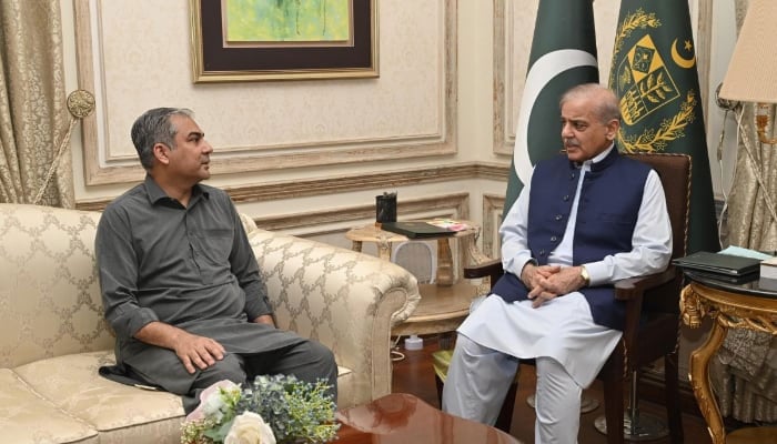 PM Shehbaz Sharif meets Pakistan Cricket Board (PCB) Chairman Mohsin Naqvi. —Facebook@MianShehbazSharif/File