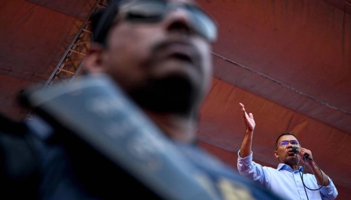 Bangladesh Nationalist Party (BNP) Chairman Tarique Rahman addresses an election rally ahead of the countrys general election in Dhaka on February 8, 2026. — AFP