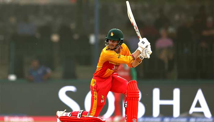 Zimbabwes Brian Bennett plays a shot during the ICC Mens T20 World Cup 2026 match against Oman at Sinhalese Sports Club on February 09, 2026 in Colombo, Sri Lanka. — ICC