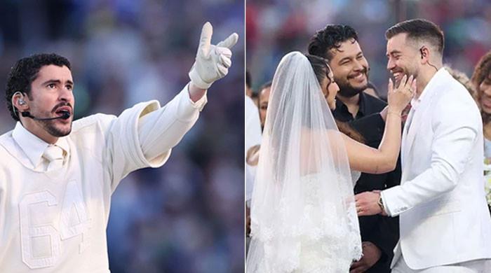 Bad Bunny plays cupid during Super Bowl set featuring real nuptials