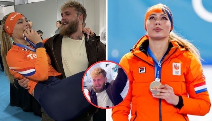 Jake Paul breaks down in tears as fiancée Jutta Leerdam breaks an Olympic record