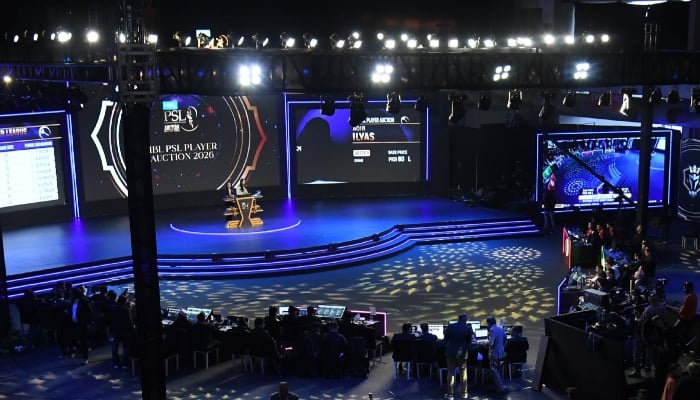 A view of the PSL players auction held in Lahore on February 11, 2026. — X/Pakistan Super League