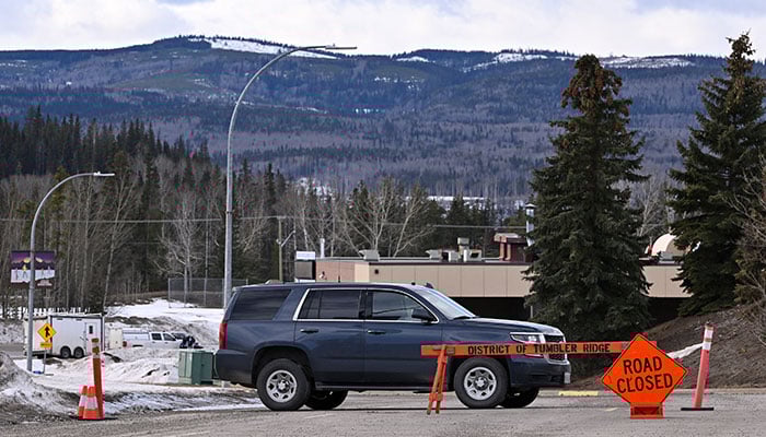 A road remains closed after several people died in one of the worst mass shootings in recent Canadian history, in the town of Tumber Ridge, British Columbia, Canada February 11, 2026.