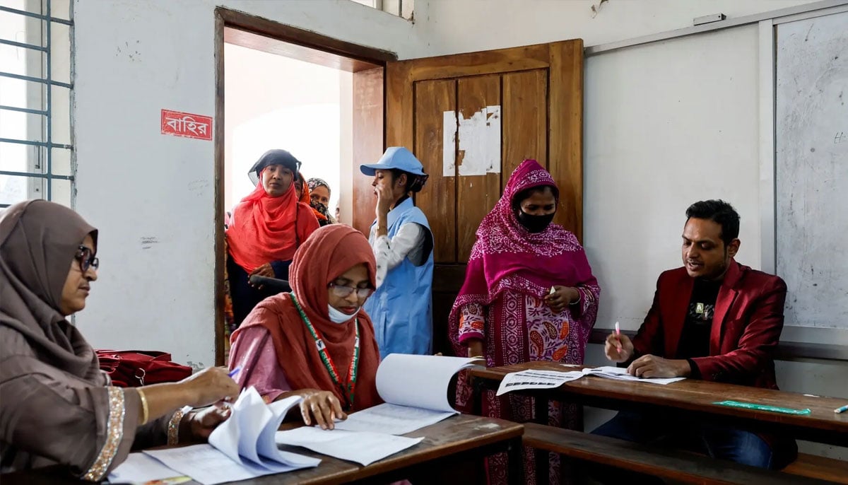 Polling staff seen doing paper work the 13th general election in Dhaka, Bangladesh, February 12, 2026. —Reuters