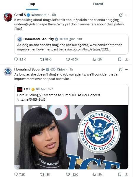 Cardi B ignites social media war with DHS after her viral ICE comments