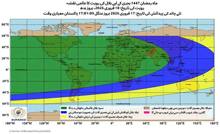 Space and Upper Atmosphere Research Commission forecasts first day of Ramadan fasting on February 19. — Suparco