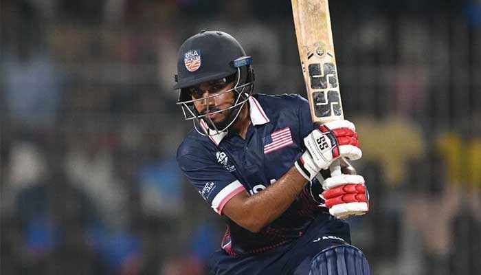USAs Saiteja Mukkamalla plays a shot during ICC Mens T20 World Cup 2026 group stage match against Netherlands at MA Chidambaram Stadium, Chennai, on February 13, 2026. — AFP