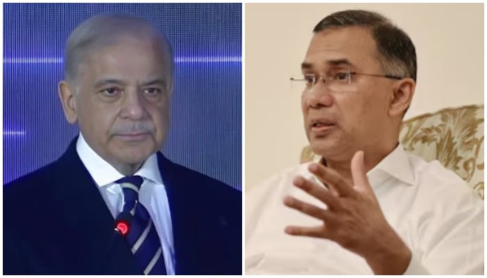 Prime Minister Shehbaz Sharif (left) Bangladesh Nationalist Party (BNP) Chairman Tarique Rahman. — Screengrab via Geo News/Reuters