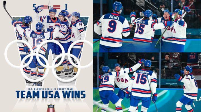 US men's Ice hockey throttles Latvia in Olympic opener