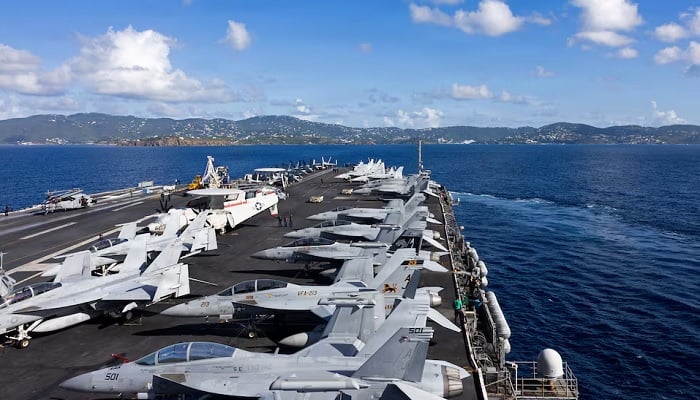 The worlds largest aircraft carrier, the US Navy nuclear-powered Ford-class aircraft carrier USS Gerald R. Ford (CVN 78), arrives in St. Thomas, US Virgin Islands, on December 1, 2025. — Reuters