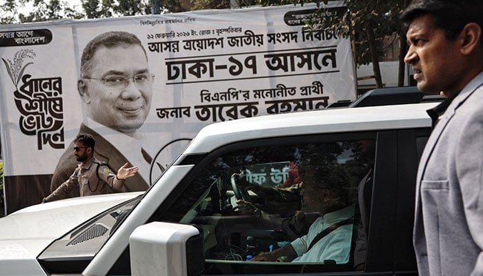 BNP Chairman Tarique Rahman, pictured in a car on his way to the mosque to attend Friday prayer, as results project BNPs victory in the 13th general election, in Dhaka, Bangladesh on February 13, 2026. — Reuters