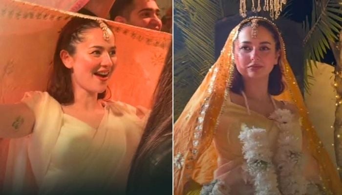 A collage of screengrabs taken from Hania Aamirs video on Instagram. — Instagram@haniaheheofficial