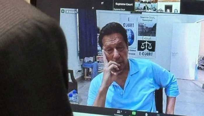 Image released by PTI shows former prime minister Imran Khan during his appearance at the Supreme Court on May 16, 2024. — PTI