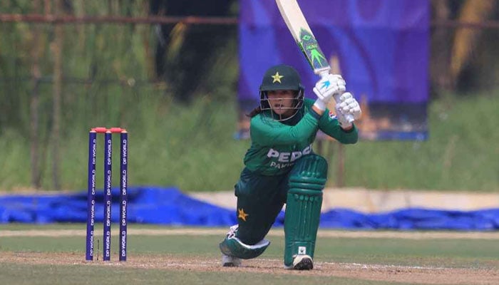A Pakistan A batter plays a shot against India A in a match of  ACC Asia Cup Rising Stars Womens 2026 at Tardthai Cricket Ground in Bangkok, Thailand on February 15, 2026. — PCB