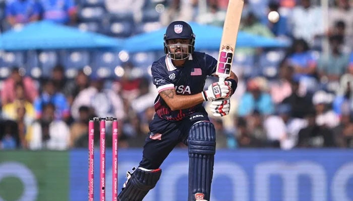 USAs Monank Patel plays a shot during their ICC Mens T20 World Cup match against Namibia at the MA Chidambaram Stadium in Chennai on February 15, 2026. — ICC