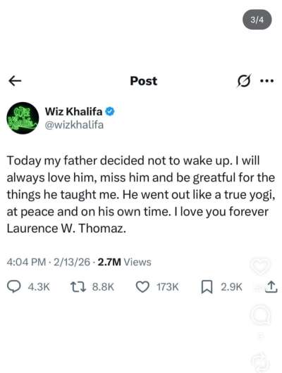 Wiz Khalifa announces sudden death of father 8 years after sisters death