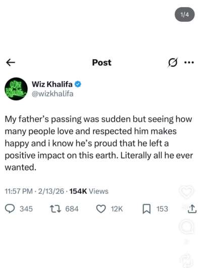 Wiz Khalifa announces sudden death of father 8 years after sisters death