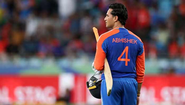 Indias Abhishek Sharma stands in the statement during Asia Cup clash between India and Afghanistan in Dubai International Cricket Stadium, UAE. — Reuters/File