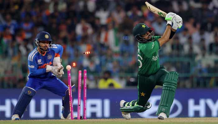 Pakistans Babar Azam is bowled out by Indias Axar Patel during ICC Mens T20 World Cup 2026 Group A match in R. Premadasa International Cricket Stadium, Colombo, Sri Lanka - February 15, 2026. — Reuters
