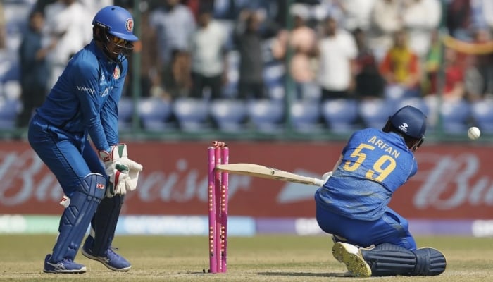 UAE’s Muhammad Arfan is out hit-wicket in Group D clash against Afghanistan, T20 World Cup, Delhi, February 16, 2026. — ICC