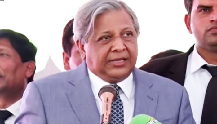 Minister for Law and Justice Azam Nazeer Tarar speaks at lawyers’ ceremony at Ferozewala, Punjab, February 16, 2025. — Screengrab via YouTube/Geo News