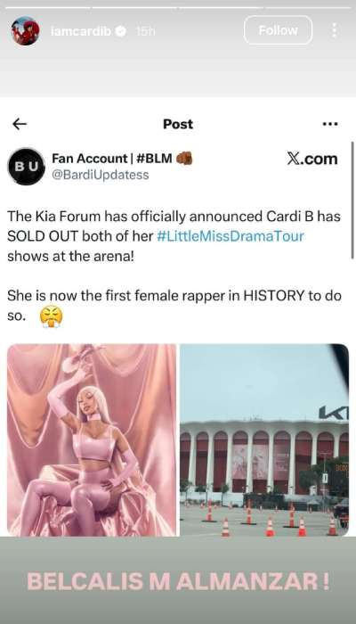 Cardi B celebrates as she makes rap history with Little Miss Drama Tour