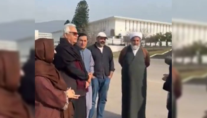 PTI and TTAP leaders pictured outside parliament during protest in Islamabad on February 17, 2025.— X@TTAP_OFFICIAL