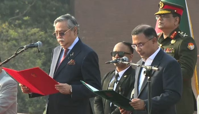 BNP leader Tarique Rahamn takes oath as Prime Minister of Bangladesh in Dhaka on February 17, 2026. — Geo News live screengrab