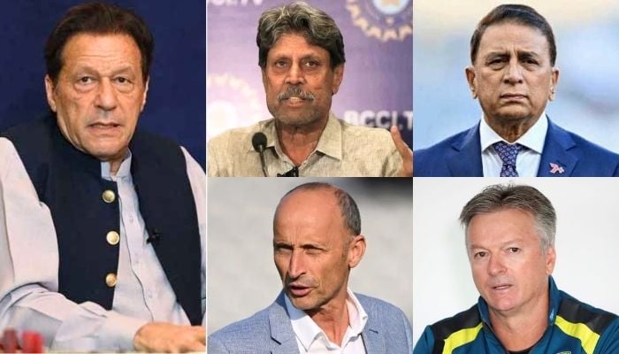 (Clock-wise from left) Former premier and PTI founder Imran Khan, Indias Kapil Dev, Sunil Gavaskar, Australias Steve Waugh, and Englands Nasser Hussain. — AFP/Reuters/File